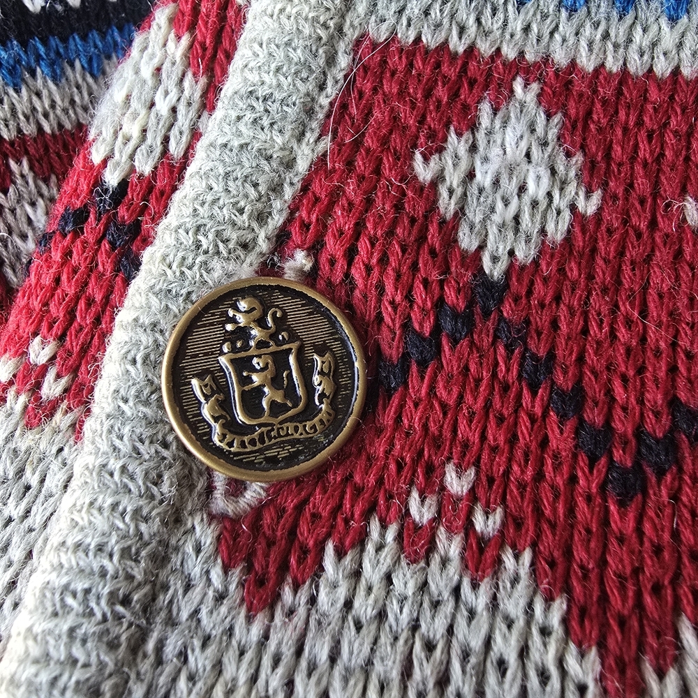 Vintage Banff Nordic Wool Cardigan Button Sweater Grey Red Mens Large - Picture 5 of 11